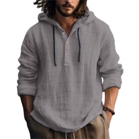 New Wish Cotton Linen Shirt Hooded Sweater Long Sleeve Hooded Casual Daily Clothing (Option: Grey-M)