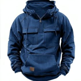 Men's Zip-up Hoodies Sweatshirt With Drawstring And Pocket Design Fashion Casual Sports Sweatshirt (Option: Navy Blue-XXL)