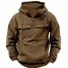 Men's Zip-up Hoodies Sweatshirt With Drawstring And Pocket Design Fashion Casual Sports Sweatshirt (Option: Brown-XL)