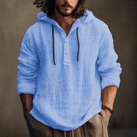 New Wish Cotton Linen Shirt Hooded Sweater Long Sleeve Hooded Casual Daily Clothing (Option: Light Blue-XXL)