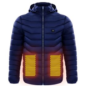 Men Heated Puffer Jacket Electric Heating Coat Insulated Hood Windbreaker (Option: Blue-2XL)