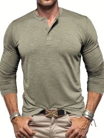 Men's Long-sleeved Henry Collar T-shirt (Option: Matcha color-XXL)