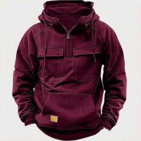 Men's Solid Color Casual Sweatshirt (Option: Wine Red-M)