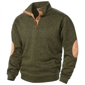 Men's Stand Collar Knitted Joint Stitching Casual Jacquard Cardigan Sweater (Option: Army Green-S)