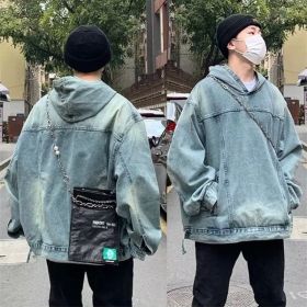 Men's Fashion Retro Hooded Denim Jacket Top (Option: Blue-M)