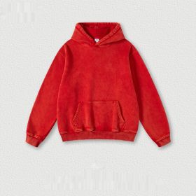 Men's Fashion Retro Velvet Padded Hooded Sweatshirt (Option: Red-XL-Tops)