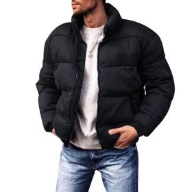 Coat Stand-up Collar Downcotton-padded Jacket Thickened Men's Cotton Jacket (Option: Black-M)