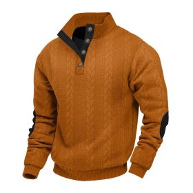 Stand Collar Long Sleeve Jacquard Knitted Pullover Sweater (Option: Brown2-L)