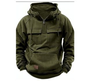Men's Solid Color Casual Sweatshirt (Option: Military Green-2XL)