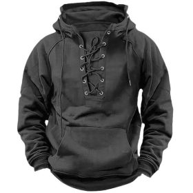 Ins Lace-up Hoodie Casual Sports Pocket Sweatshirt Men's Long-sleeved Top Clothing (Option: Gray-S)
