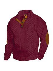 Stand Collar Long Sleeve Jacquard Knitted Pullover Sweater (Option: Wine Red-L)
