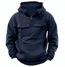 Men's Zip-up Hoodies Sweatshirt With Drawstring And Pocket Design Fashion Casual Sports Sweatshirt (Option: Navy blue with velvet-XL)