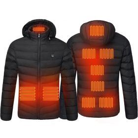Men 9 Areas Heated Jacket USB Winter Outdoor Electric Heating Jackets Warm Sprots Thermal Coat Clothing Heatable Cotton jacket (Color: 9 Areas heated Black, size: XL)