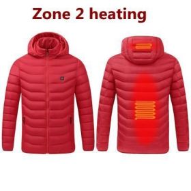 Men 9 Areas Heated Jacket USB Winter Outdoor Electric Heating Jackets Warm Sprots Thermal Coat Clothing Heatable Cotton jacket (Color: 2 Areas heated Red, size: XXXL)