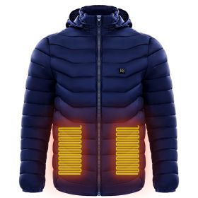 Men Heated Puffer Jacket Electric Heating Coat Insulated Hood Windbreaker (Option: Blue-4XL)