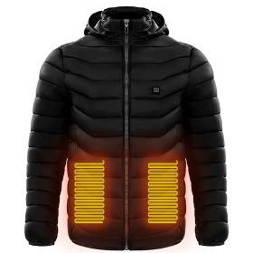 Men Heated Puffer Jacket Electric Heating Coat Insulated Hood Windbreaker (Option: Black-4xl)
