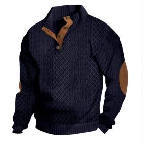 Stand Collar Long Sleeve Jacquard Knitted Pullover Sweater (Option: Navy Blue-5XL)