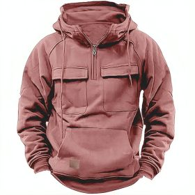 Men's Solid Color Casual Sweatshirt (Option: Rose Red-M)
