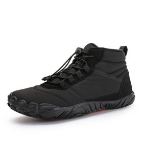 Fleece-lined Waterproof Snow Warm Breathable Couple High-top Casual Cotton Shoes (Option: Black-38)
