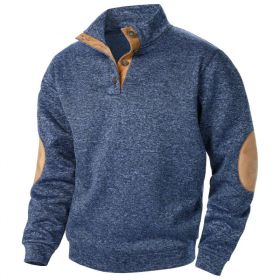 Men's Stand Collar Knitted Joint Stitching Casual Jacquard Cardigan Sweater (Option: Navy Blue-M)