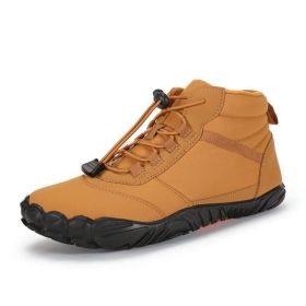 Fleece-lined Waterproof Snow Warm Breathable Couple High-top Casual Cotton Shoes (Option: Khaki-44)