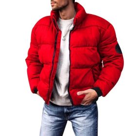 Coat Stand-up Collar Downcotton-padded Jacket Thickened Men's Cotton Jacket (Option: Wine Red-XXXL)