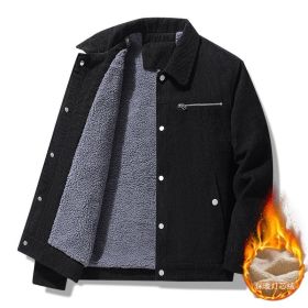Winter Slim Retro Lapels Thick Corduroy Jacket (Option: Black-XXXL)