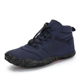 Fleece-lined Waterproof Snow Warm Breathable Couple High-top Casual Cotton Shoes (Option: Dark Blue-40)
