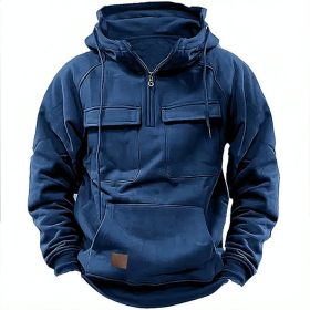 Men's Solid Color Casual Sweatshirt (Option: Navy Blue-L)
